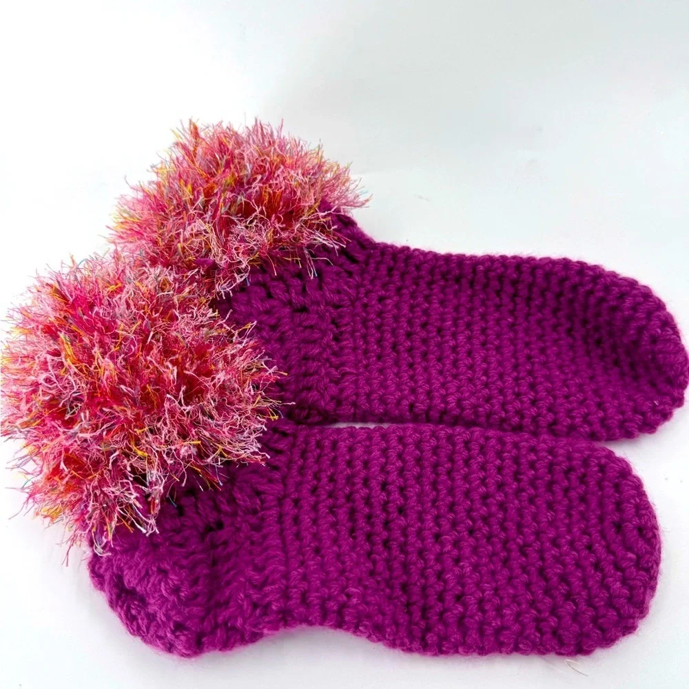 Unbranded Hand Knitted Socks with‎ Pom